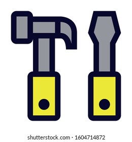 Hammer and Screwdriver. Simple Vector Color Icon.