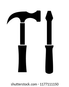 Hammer and screwdriver vector symbol or sign isolated design