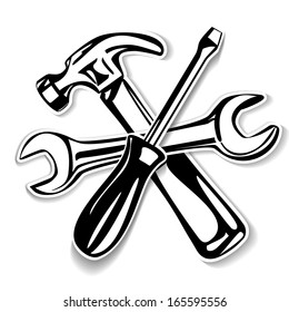hammer and screwdriver and wrench. vector illustration