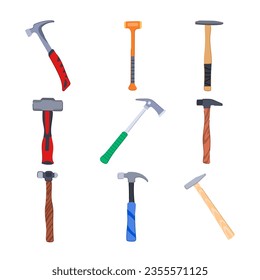 hammer set cartoon. repair work, carpentry hardware, service equipment hammer sign. isolated symbol vector illustration