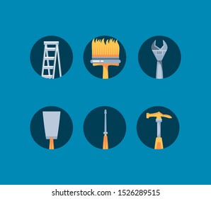 hammer with set tools construction vector illustration design