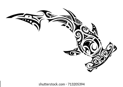 Hammer shark tattoo in Maori tribal style