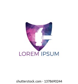 Hammer With Shield Logo Design. Hammer Protection Logo Design Template. Renovation or repairment vector logo design concept.