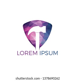 Hammer With Shield Logo Design. Hammer Protection Logo Design Template. Renovation or repairment vector logo design concept.