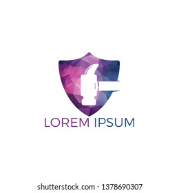 Hammer With Shield Logo Design. Hammer Protection Logo Design Template. Renovation or repairment vector logo design concept.
