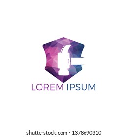 Hammer With Shield Logo Design. Hammer Protection Logo Design Template. Renovation or repairment vector logo design concept.