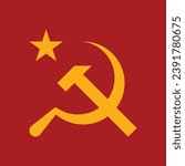 Hammer and sickle. Communism Sign. Yellow symbol on a red background.