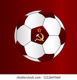 Hammer and Sickle in gold set on a soccer ball over a Russian Flag 