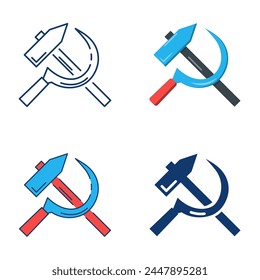 Hammer and sickle icon set. Communism and socialism emblem, famous Soviet symbol. Vector illustration.