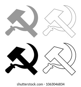 Hammer and sickle icon set grey black color