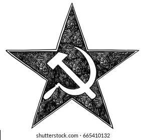 Hammer and sickle inside star- symbol of communism and Soviet Union 