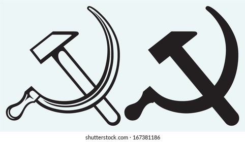 Hammer and sickle isolated on blue background