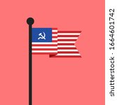 Hammer and sickle on American flag - Socialism and communism in United States of America. Vector illustration.