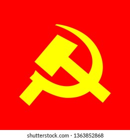 Hammer and sickle on the red background. Symbol of communism and USSR. Vector illustration.