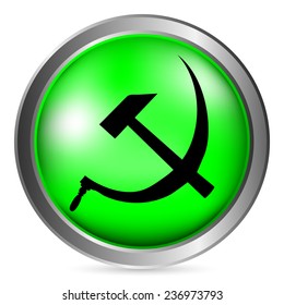 Hammer and sickle sign button on white background. Vector illustration.