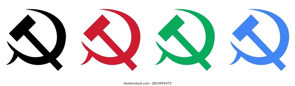 Hammer and Sickle Symbol Red Communist Emblem Soviet Style Icon Vector Illustration.