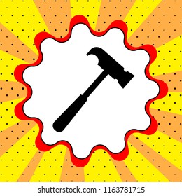 Hammer sign. Black icon in the bubble on a yellow background with pop art. Vector.