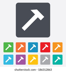 Hammer sign icon. Repair service symbol. Rounded squares 11 buttons. Vector