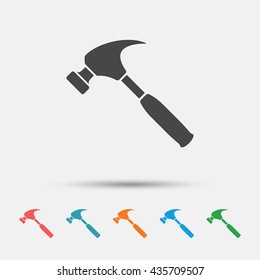 Hammer sign icon. Repair service symbol. Graphic element on white background. Colour clean flat hammer icons. Vector
