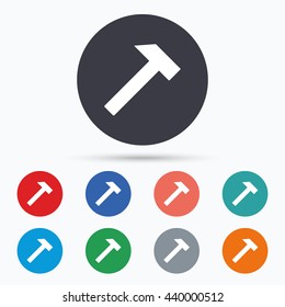 Hammer sign icon. Repair service symbol. Circle buttons with hammer icon. Vector