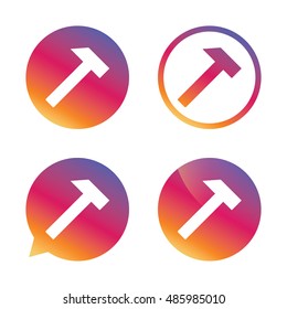 Hammer sign icon. Repair service symbol. Gradient buttons with flat icon. Speech bubble sign. Vector