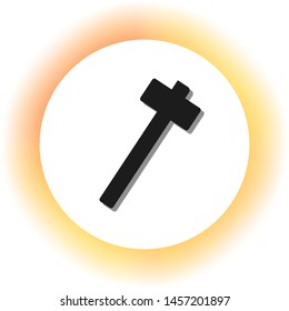 Hammer sign illustration. Dark icon with shadow on the glowing circle button. Illustration.