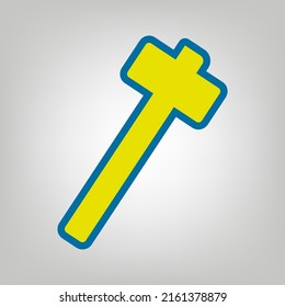 Hammer sign illustration. Icon in colors of Ukraine flag (yellow, blue) at gray Background. Illustration.