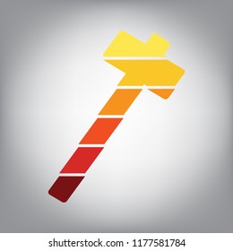 Hammer sign illustration. Vector. Horizontally sliced icon with colors from sunny gradient in gray background.