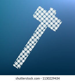 Hammer sign illustration. Vector. White textured icon at lapis lazuli gradient background.