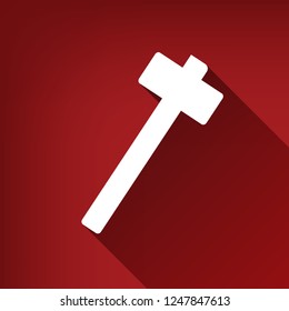 Hammer sign illustration. Vector. White icon with limitless shadow at ruby red background.