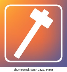 Hammer sign illustration. Vector. White icon on transparent button at orange-violet gradient background.