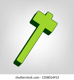 Hammer sign illustration. Vector. Yellow green solid icon with dark green external body at light colored background.