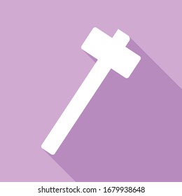 Hammer sign illustration. White Icon with long shadow at purple background. Illustration.