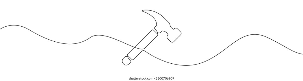 Hammer sign line continuous drawing vector. One line Hammer vector background. Hammer icon. Continuous outline of Hammer. Linear Hammers design.