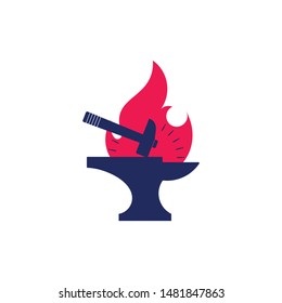 hammer silhouette flame blacksmith symbol logo vector 
