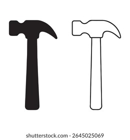 Silhueta de martelo e arte vetorial.symbol, sign, worker, element, hardware, work, equipment, handle, tool, background, silhueta, job, repair, hammer, icon, isolado, industry, flat, construction.