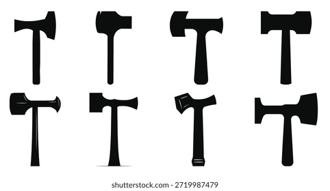 hammer silhouette vector flat icon set 