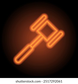 Hammer simple icon. Flat design. Orange neon on black background.ai