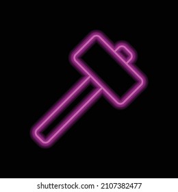 Hammer simple icon vector. Flat desing. Purple neon on black background.ai