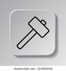Hammer simple icon vector. Flat desing. Black icon on square button with shadow. Grey background.ai