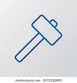 Hammer simple icon vector. Flat design. Paper cut design. Cutted blue symbol with shadow. Gray background.ai