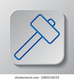 Hammer simple icon vector. Flat design. Paper cut design. Cutted blue symbol with shadow. Gray badge button, gray background.ai