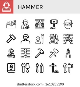 hammer simple icons set. Contains such icons as Prisoner, Painting tools, Craftsman, Prison, Hammer, Welding, Painter, Tool, Carpenter, Judge, can be used for web, mobile and logo