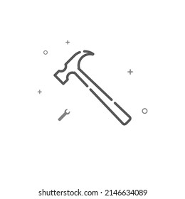 A hammer simple vector line icon. Repair and decoration, finishing facilities symbol, pictogram, sign isolated on white background. Editable stroke. Adjust line weight.