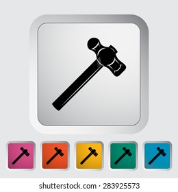 Hammer. Single flat icon on the button. Vector illustration.