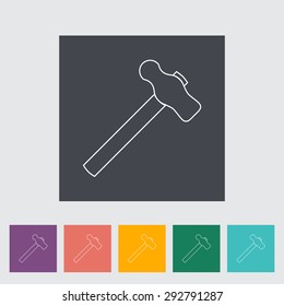 Hammer. Single flat icon on the button. Vector illustration.