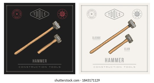 hammer sledge and club construction tools illustration