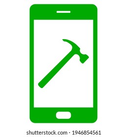 Hammer and smartphone on white