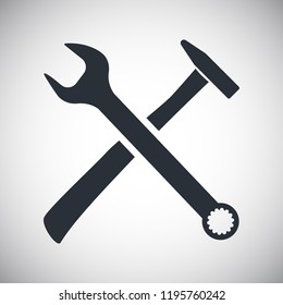 Hammer and Spanner  icon with long shadow. Chess transparent background.