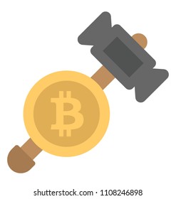 
Hammer stamped with bitcoin showing mining concept of digital world
